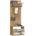 HOMCOM Hallway Furniture with Bench, Shoe Rack and Coat Rack with 4 Hooks, 60x30x170 cm, Oak and White