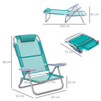 Set of 2 Folding and Reclining Camping Chairs on 6 Levels, in Aluminum and Foam, 62x65x80 cm, Gray to Light Blue