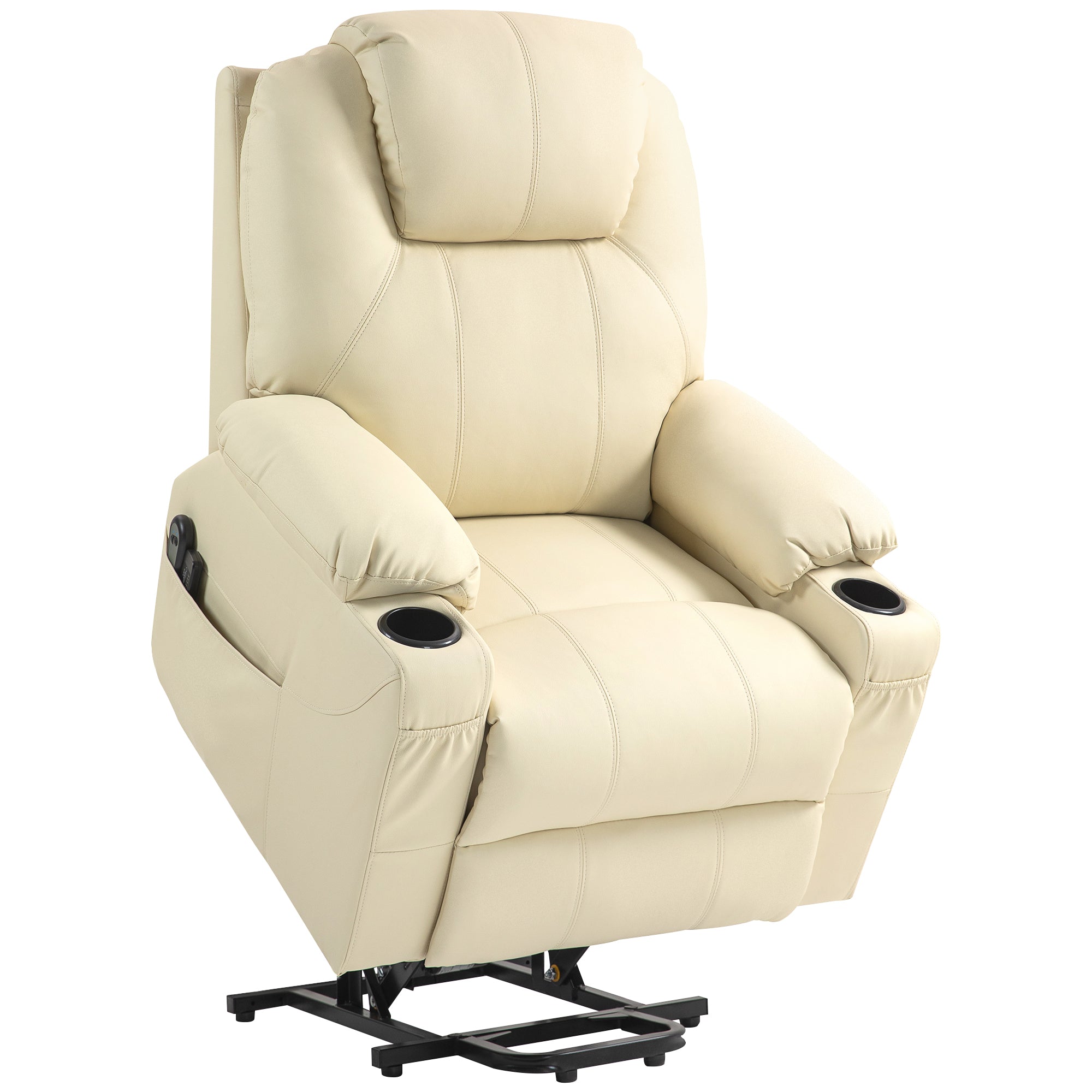 Lift Chair Reclining up to 135° with 8 Massage Points, Remote Control and Footrest, 88x92x106 cm, Cream