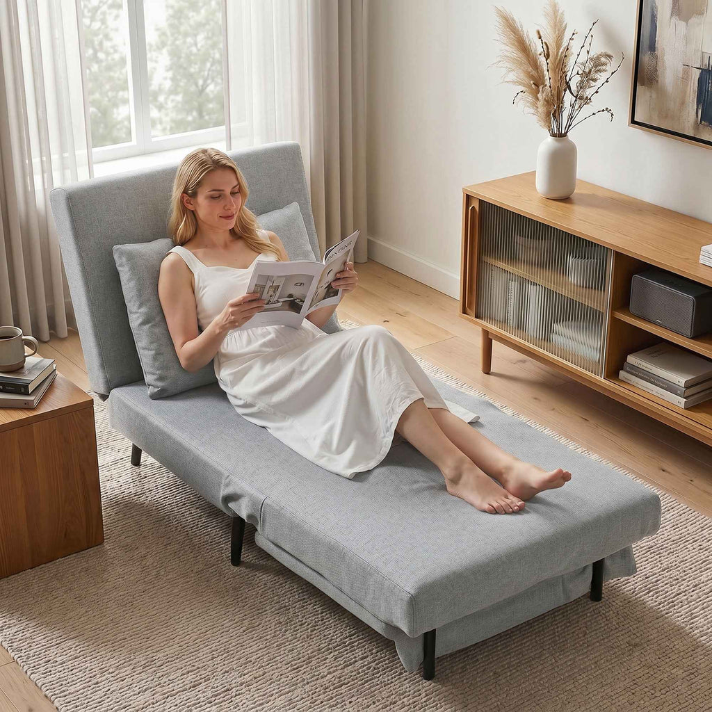 HOMCOM 3-in-1 Sofa Bed with Adjustable Backrest and Cushion, in Light Grey Linen-Effect Fabric