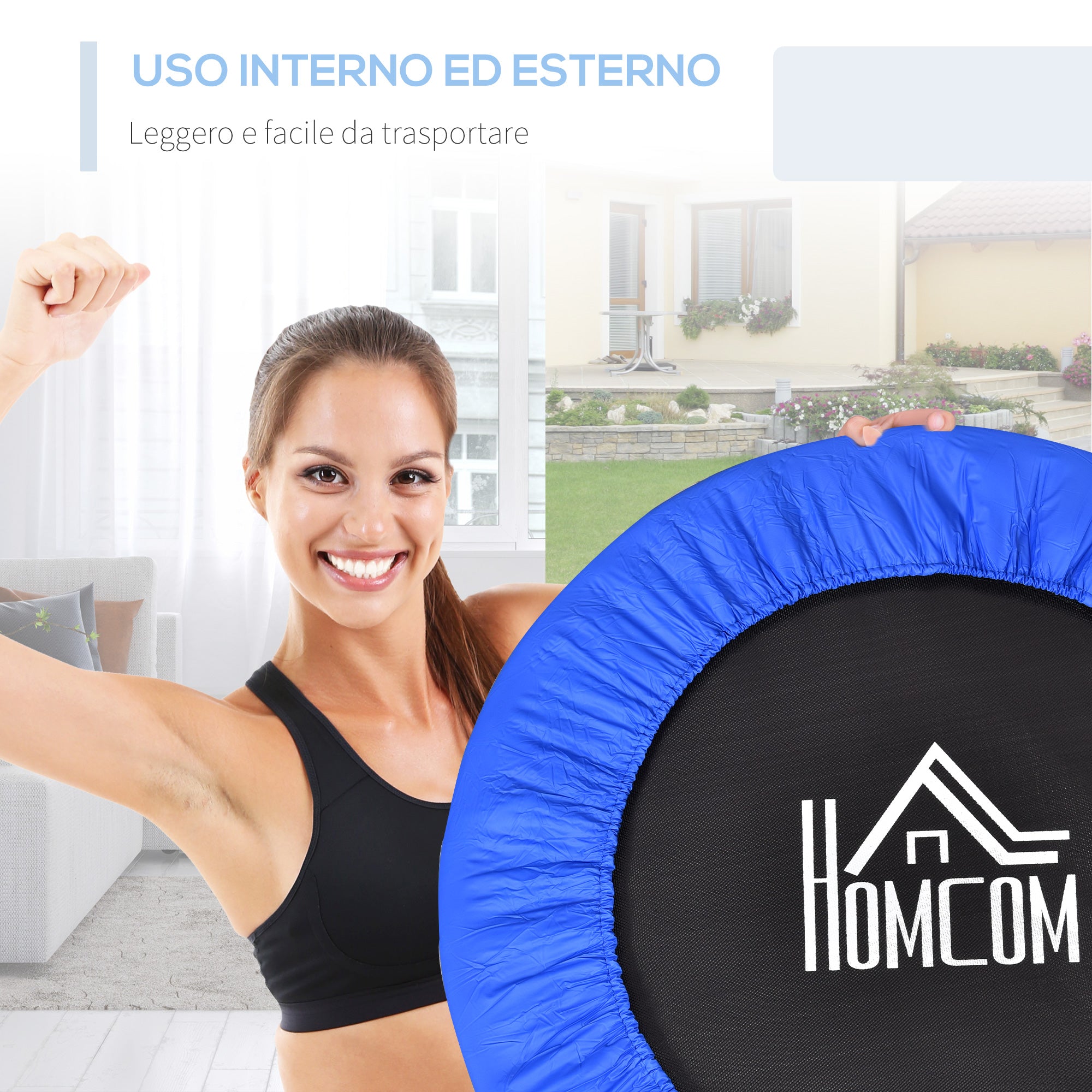 Trampoline for Training with 30 Springs, Made of Steel, Plastic and PP, Ø91x22.5 cm, Black and Blue