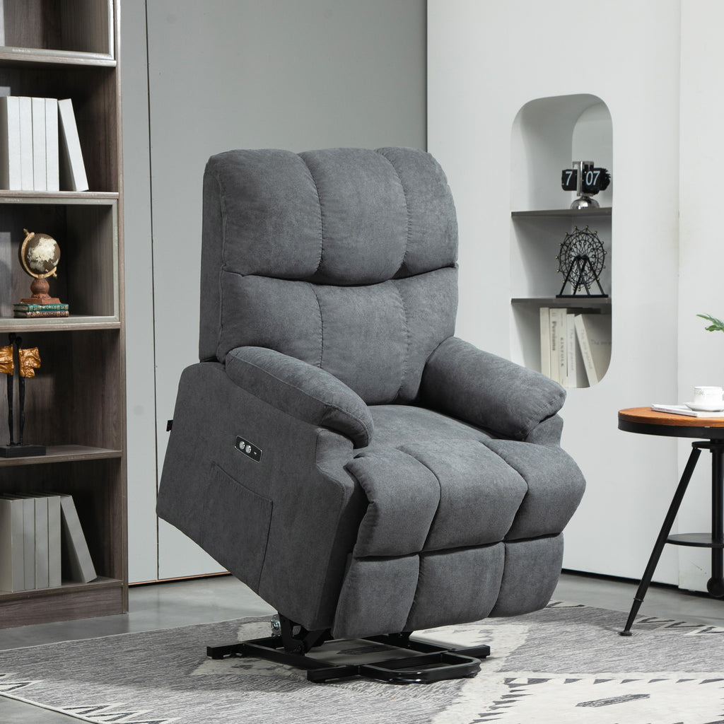 Lift Chair with Footrest, in Linen Effect Fabric, 84x96x100 cm, Dark Grey