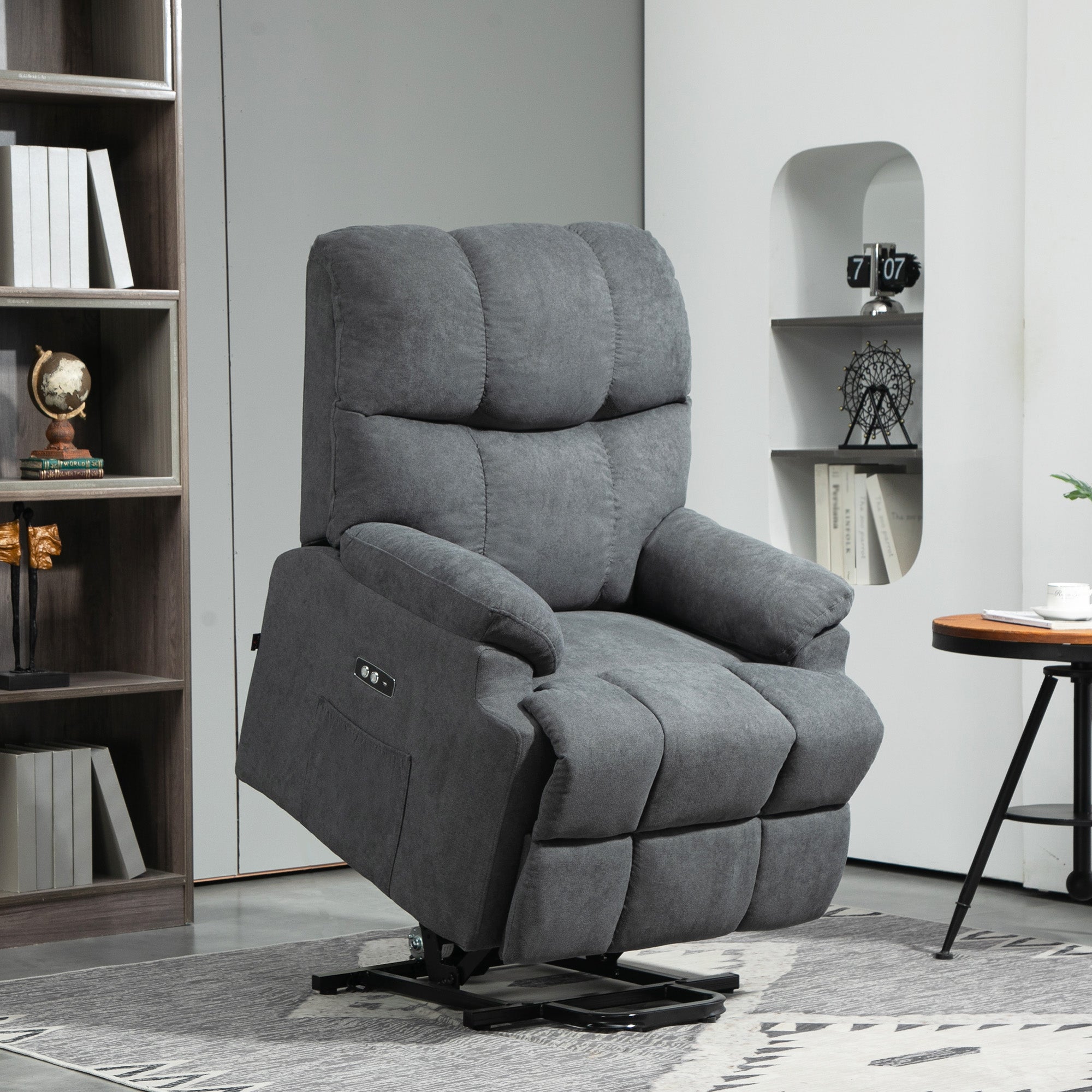 Lift Chair with Footrest, in Linen Effect Fabric, 84x96x100 cm, Dark Grey