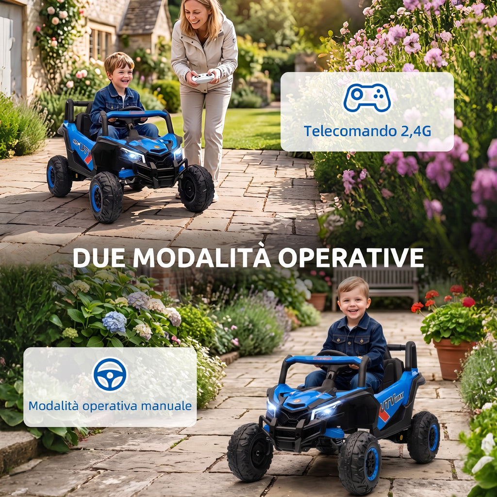 AIYAPLAY Kids Electric Ride-On UTV 12V with Seat Belt, Remote Control, Suspension, USB, 3-7 km/h, 3-5 Years, Blue