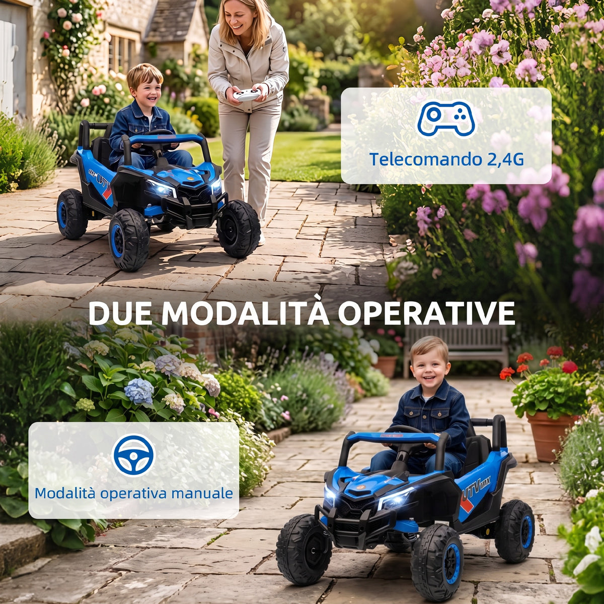 AIYAPLAY Kids Electric Ride-On UTV 12V with Seat Belt, Remote Control, Suspension, USB, 3-7 km/h, 3-5 Years, Blue