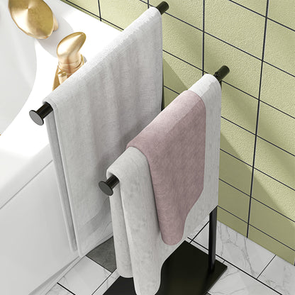 Freestanding Bathroom Towel Holder with 2 Metal Arms, 35.5x20x78cm, Black