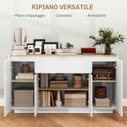 Modern Kitchen Sideboard with Drawer and 3 Cabinets with Adjustable Shelves, 140x40x75 cm, White