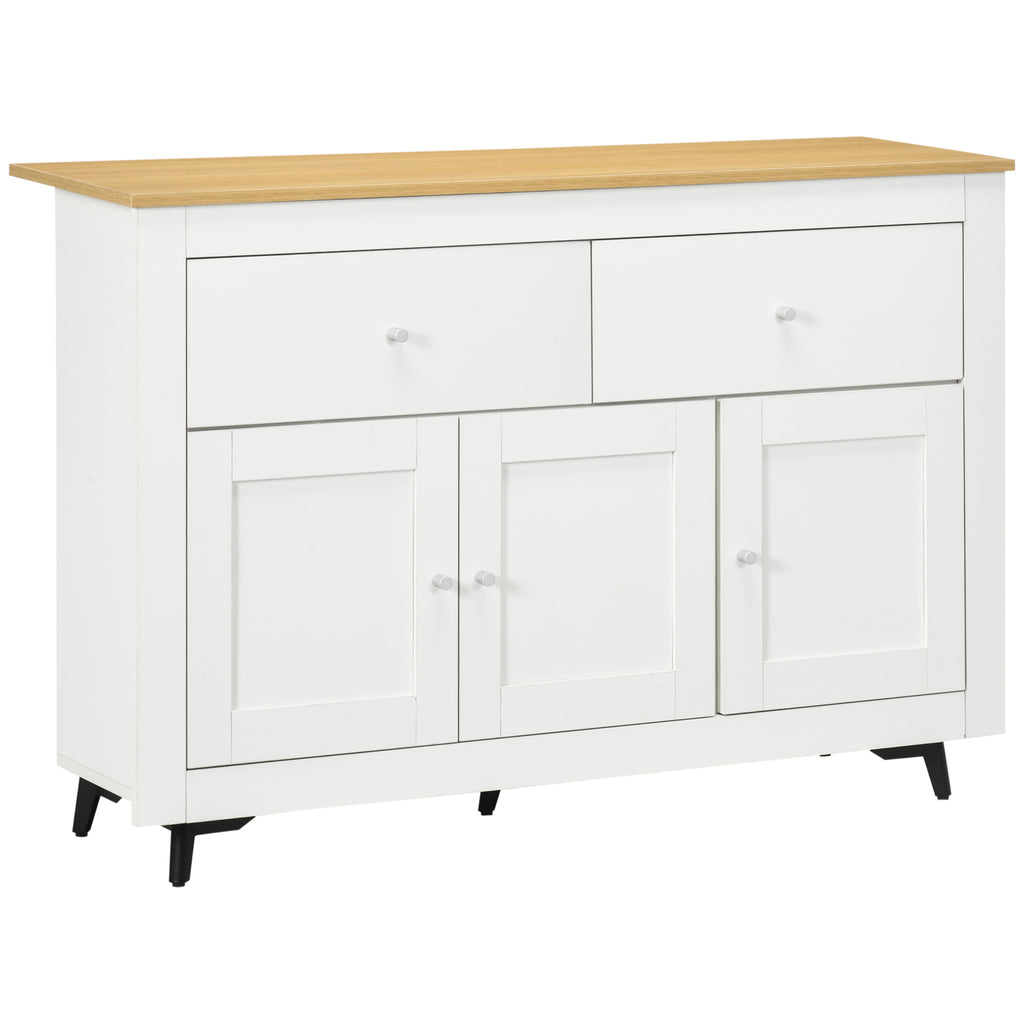 HOMCOM Wooden Buffet Sideboard with 2 Drawers and 2 Cabinets, 117x35x80 cm, White and Wood Color