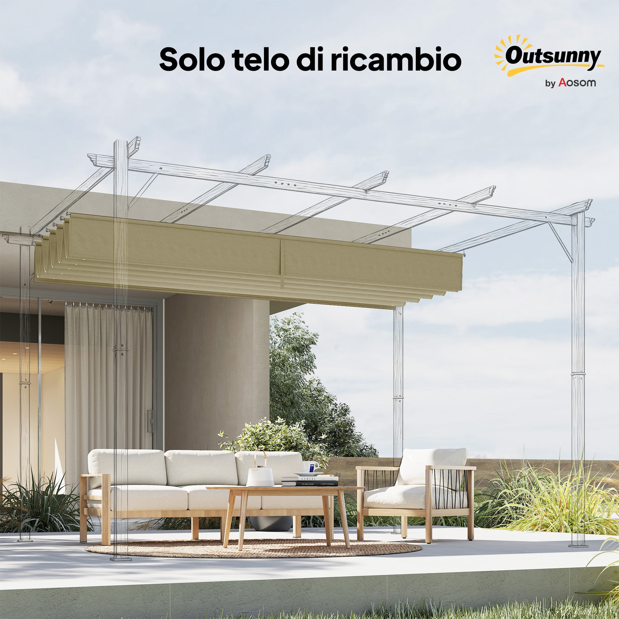 Outsunny Gazebo Pergola Roof with 10 Drainage Holes in Polyester, 250x255 cm, for 3x3m Pergola, Beige