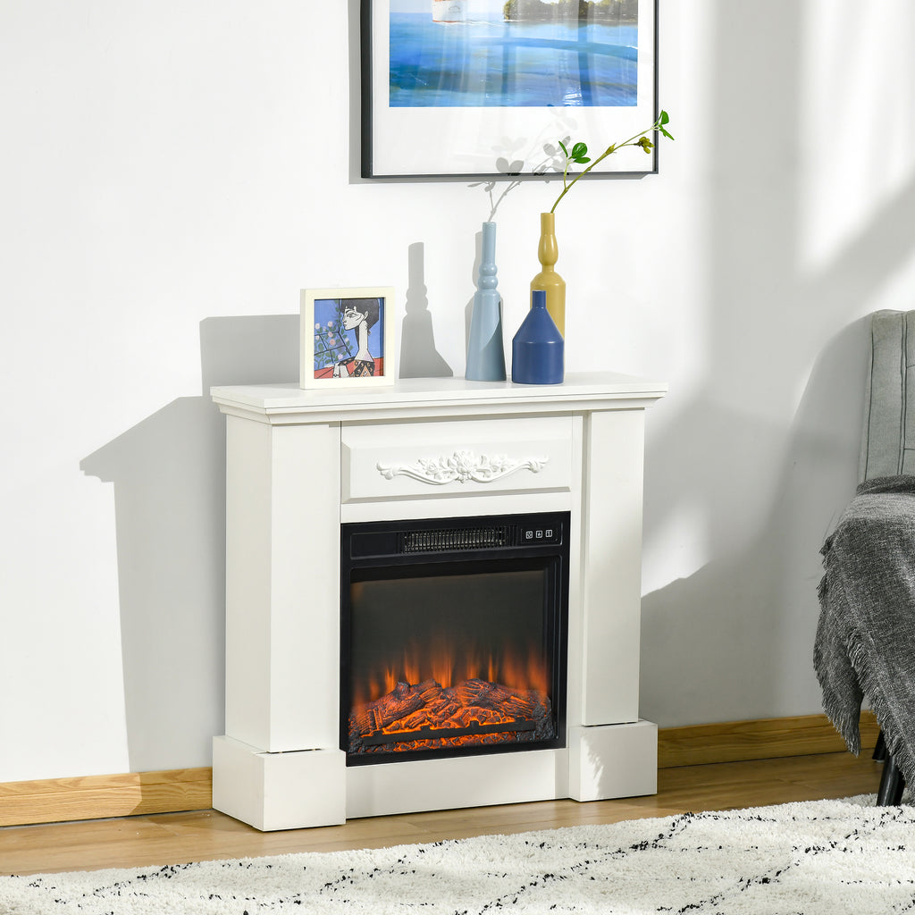 1800W Electric Fireplace with Flame Effect, Remote Control, Timer and Adjustable Temperature, White