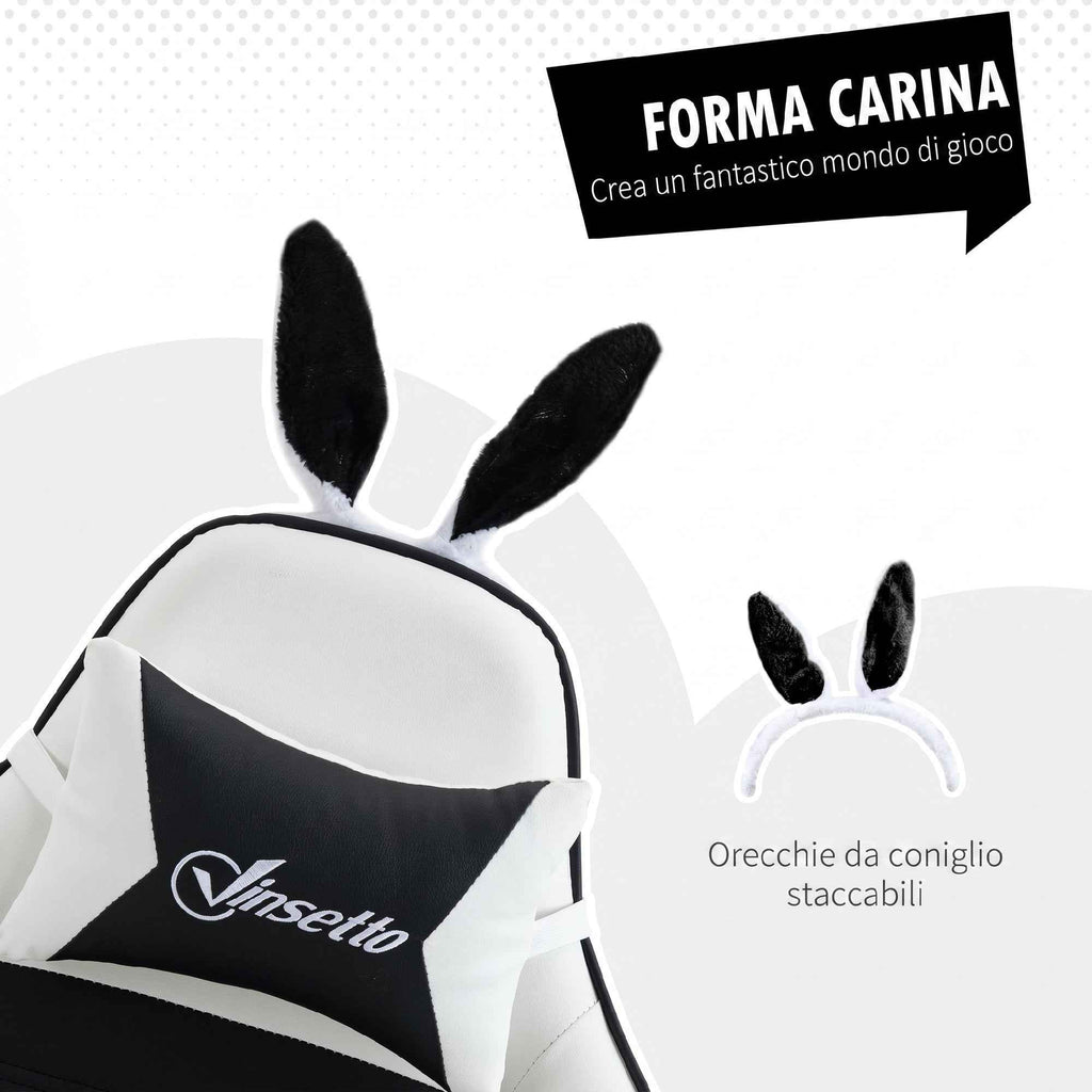 Vinsetto Gaming Chair with Rabbit Ears, Footrest, Cushions, Reclining and Adjustable Height, Black