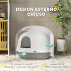 Closed Cat Litter Box with Cat Flap and Scoop, in PP, 58x46x39 cm, Light Gray and White