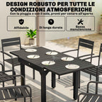 Outsunny Extendable Slatted Garden Table for 4-6 People, Made of Aluminum and Steel, 80/160x80 cm, Black