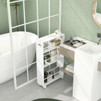 Space-Saving 3-Tier Kitchen and Bathroom Cart with Side Bars and Wheels with Brakes, White