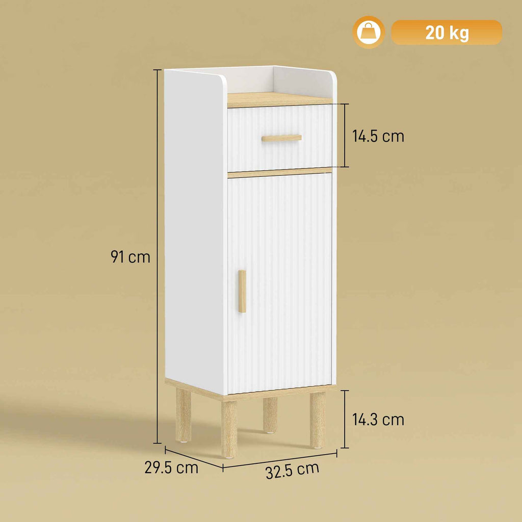 HOMCOM Narrow Bathroom Cabinet with Adjustable Shelf, White