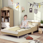 Children's Bed 3-10 Years Low with High Side Rails, Wooden, 194.8x103x60.5 cm, White and Wood Color