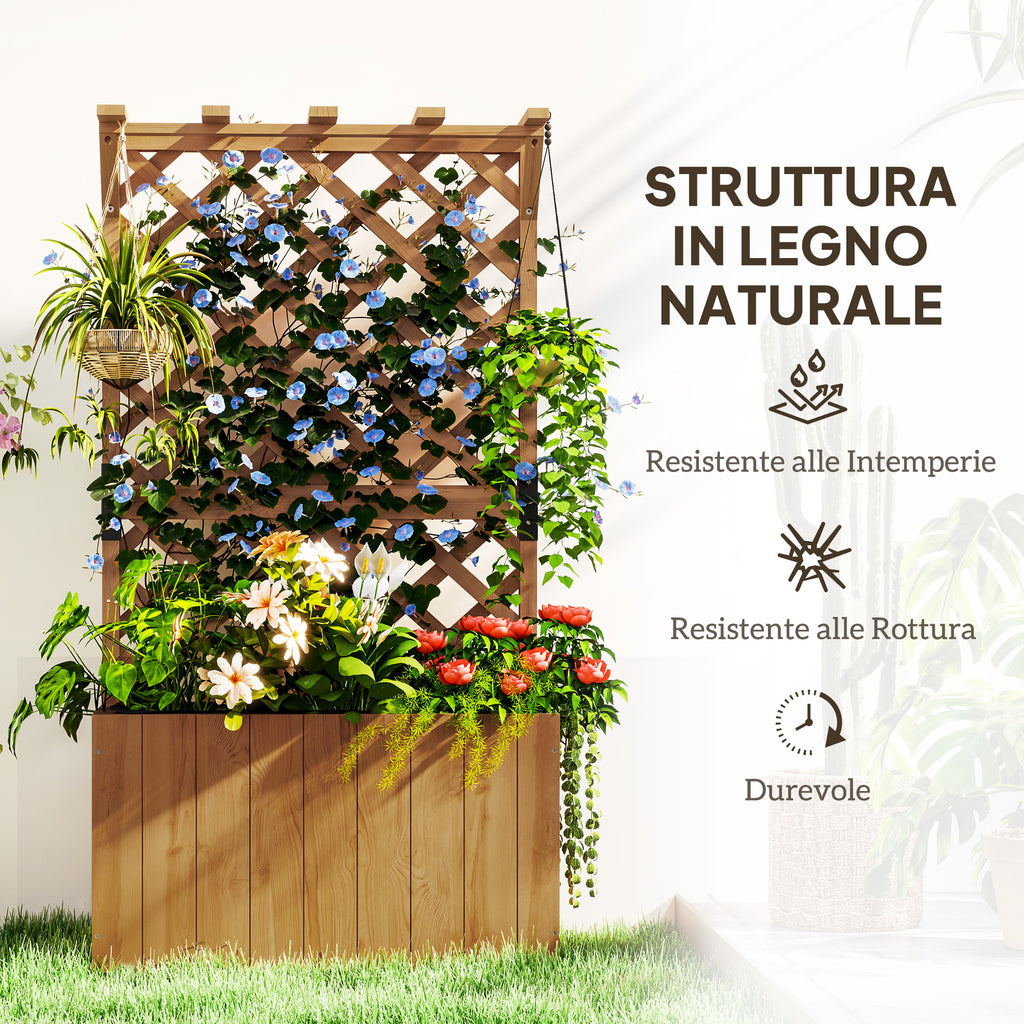Raised Garden Bed with Trellis for Climbing Plants and Upper Pergola, 64x33x122 cm, Wood