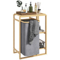 Laundry Basket with Pull-Out Bag and Bamboo Slatted Shelves, 50x32x70 cm, Grey