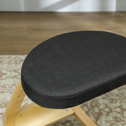 Kneeling Chair with Rocking Movement, in Linen Effect Fabric and Birch Wood, 50x73x55 cm, Black