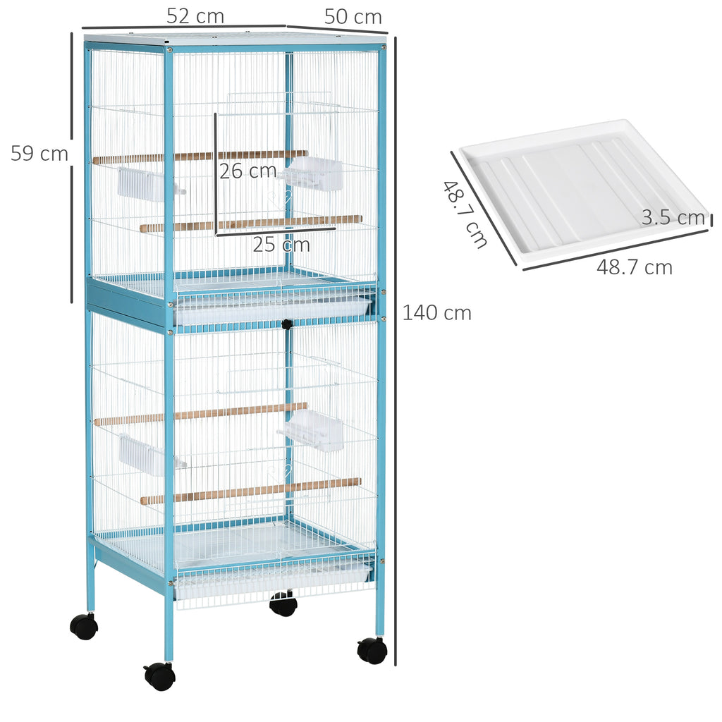 2-in-1 Bird Cage Indoor Aviary with 4 Wheels and Removable Trays, 51.5x50x140cm