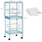 2-in-1 Bird Cage Indoor Aviary with 4 Wheels and Removable Trays, 51.5x50x140cm