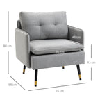 Modern Armchair in Fabric with Padded Seat and Steel Legs, 76x68x80 cm, Grey - Borgè