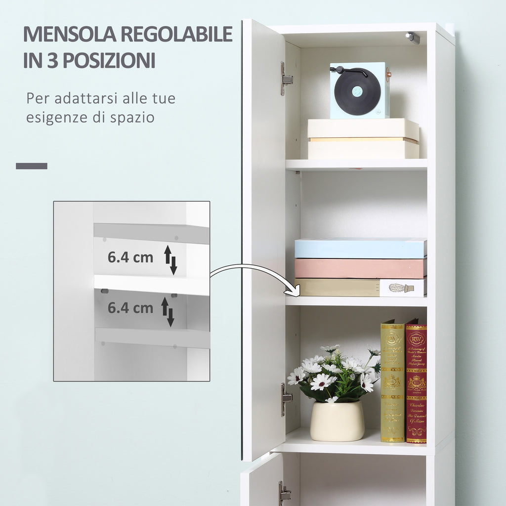 kleankin 5-Shelf Wooden Bathroom Cabinet with Opening Mirror Door, 32x28x162 cm, White