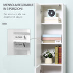 kleankin 5-Shelf Wooden Bathroom Cabinet with Opening Mirror Door, 32x28x162 cm, White