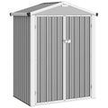 Outsunny 1.1m² Steel Garden Shed with Lockable Double Doors, 133x87x178cm, Silver Grey