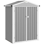 Outsunny 1.1m² Steel Garden Shed with Lockable Double Doors, 133x87x178cm, Silver Grey