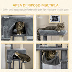Cat Tree with Sisal Poles, House, Bed and Hammocks, 48x48x140cm, Grey
