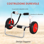 Folding Beach Trolley for Kayak and Canoe with Bumper, in Aluminum and NBR, 70x40x42 cm