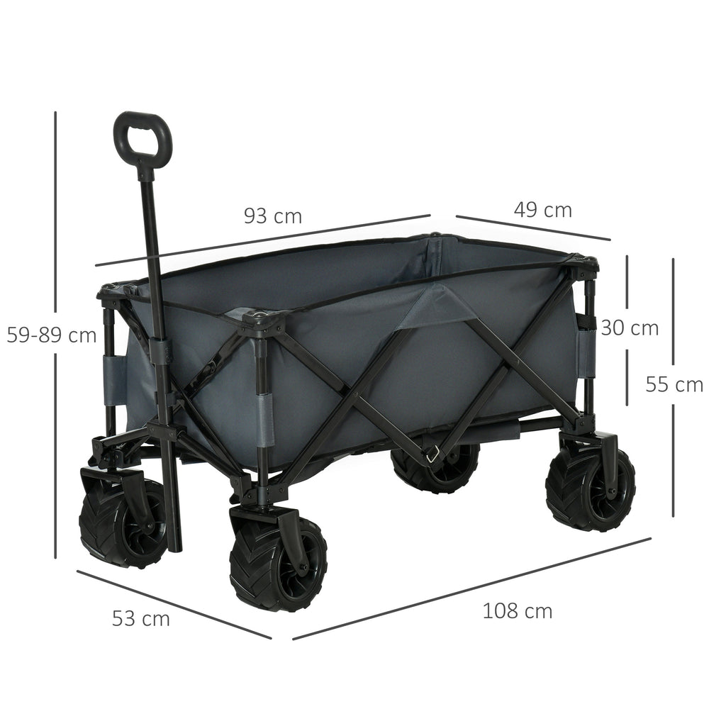 Outsunny Garden Trolley max load 70kg with Telescopic Handle, in Metal and Oxford Fabric, 108x55 cm, Gray - Borgè