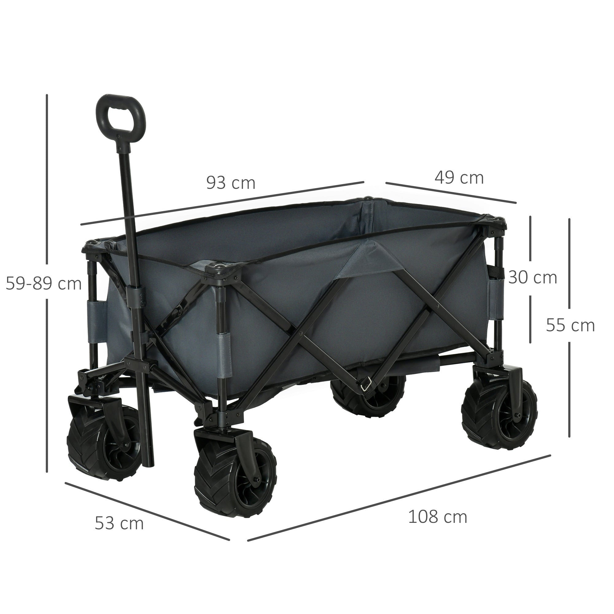 Outsunny Garden Trolley max load 70kg with Telescopic Handle, in Metal and Oxford Fabric, 108x55 cm, Gray - Borgè