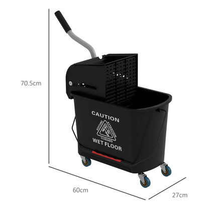 20L PP Plastic Cleaning Trolley with Bucket and Wringer, 60x27x70.5 cm, Black