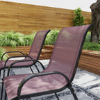 Set of 4 Stackable Garden Chairs with Curved Armrests, Steel and Breathable Fabric, 54x71x93 cm, Brown