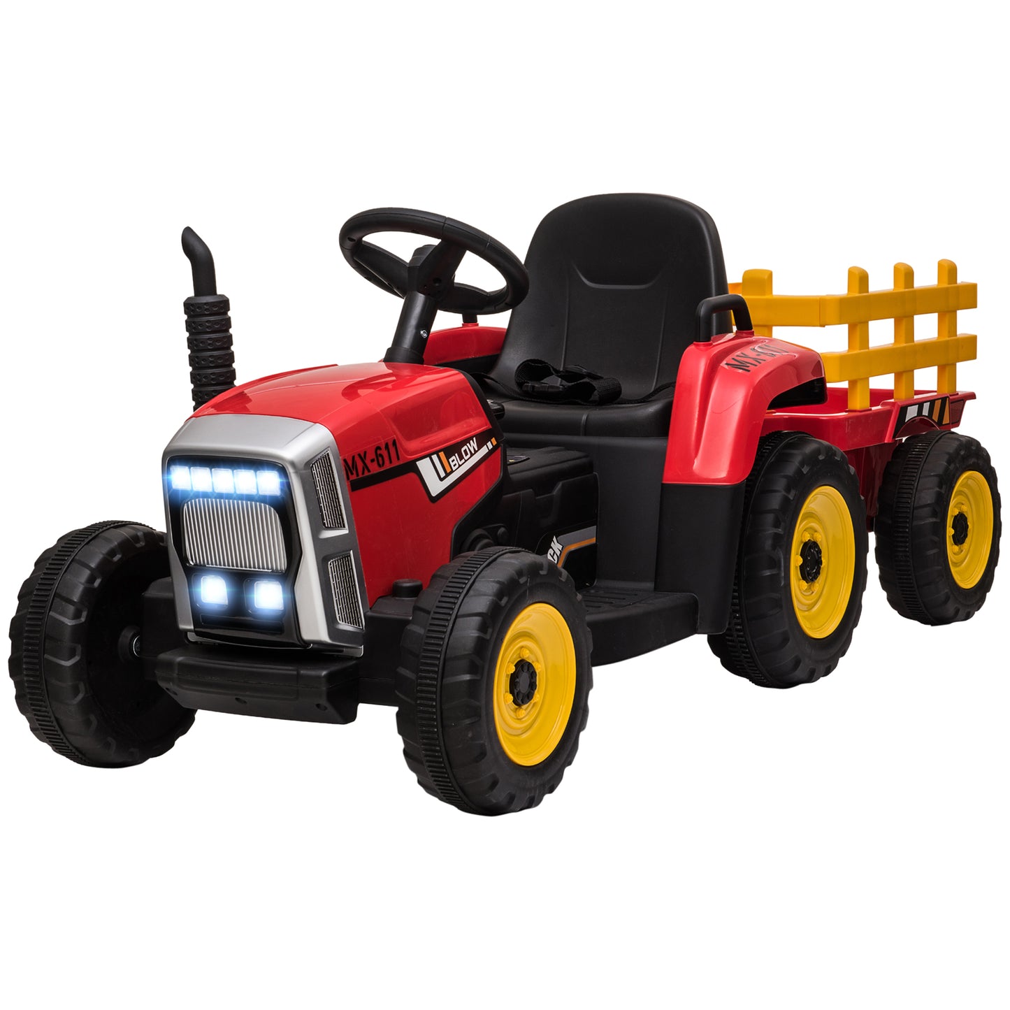 HOMCOM Electric Tractor for Children 3-6 Years with Removable Trailer, 12V Battery and Remote Control, Red - Borgè