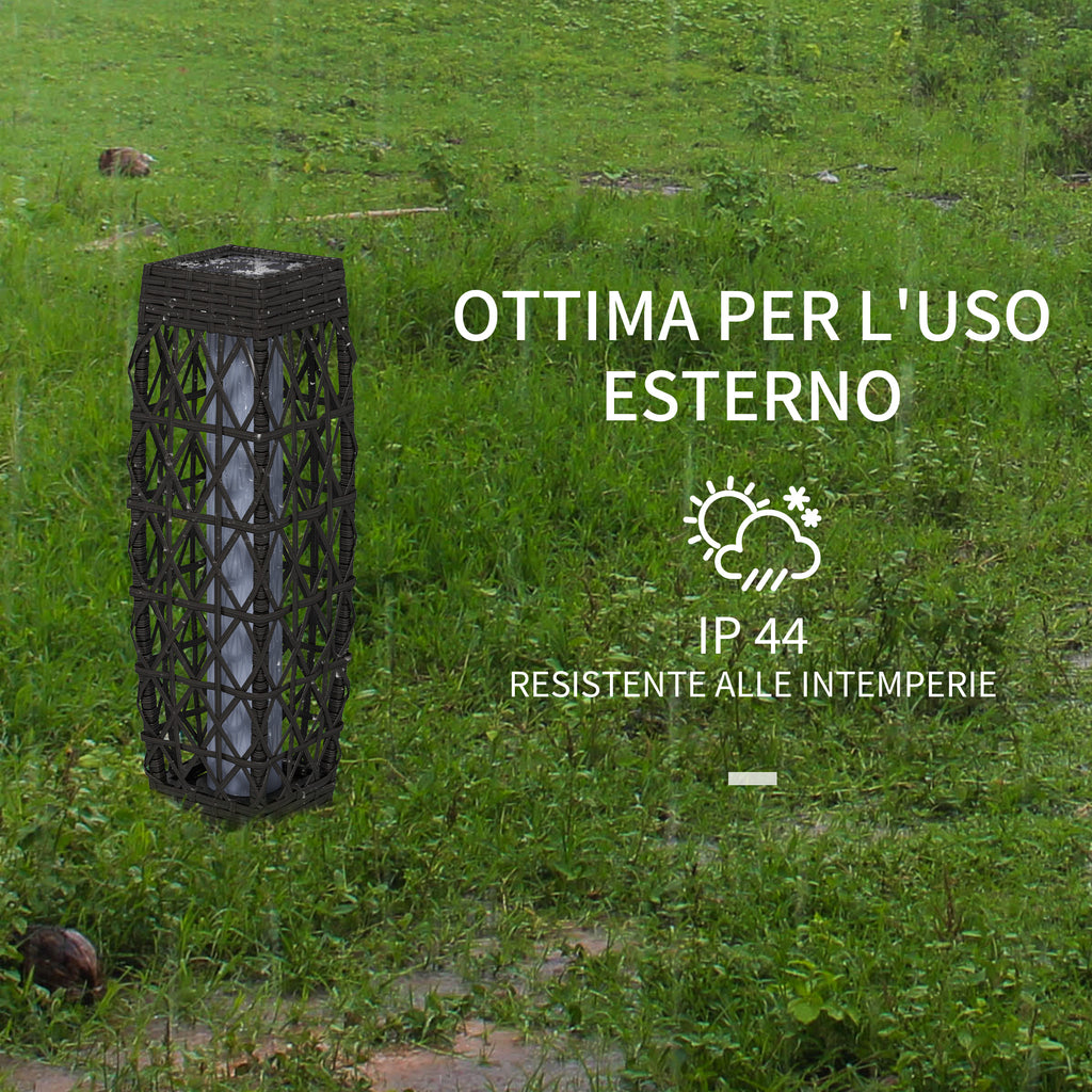 Solar Garden Lamp with LED Lighting, in Steel and PE Rattan, 20x20x68 cm, Gray