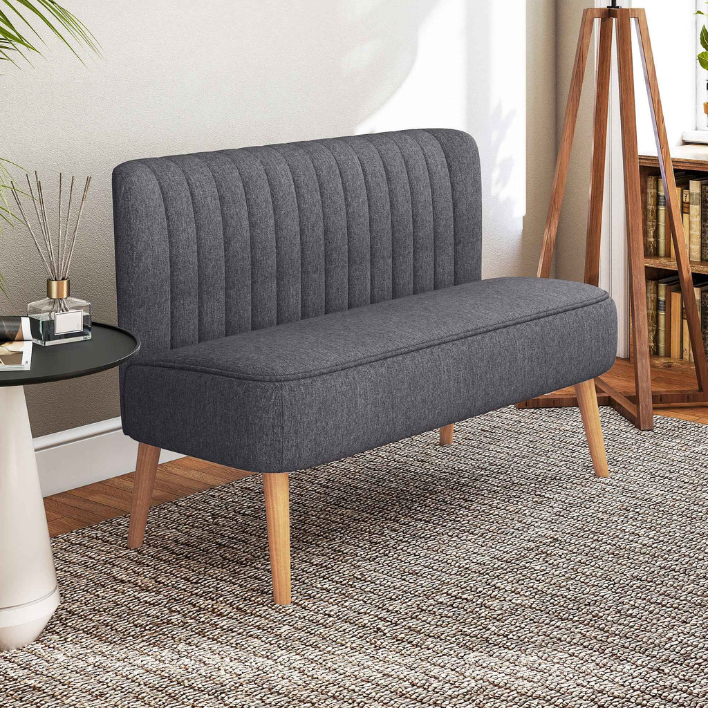 HOMCOM 2-Seater Sofa in Linen-Effect Fabric without Armrests with Wooden Legs, 117x56.5x77 cm, Dark Grey
