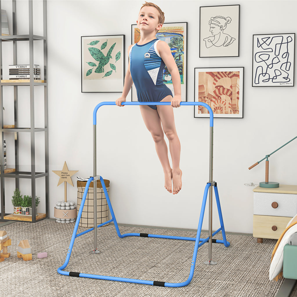 HOMCOM Gymnastics Bar for Children Ages 3+ with 5-Level Adjustable Height, Steel, Blue