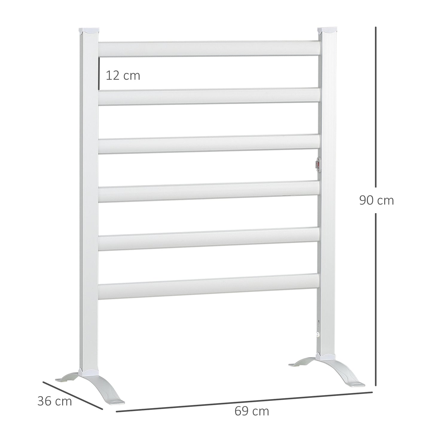 Electric Towel Warmer 140W with 6 Bars, Temperature 45°C-55°C, in Aluminum, 69x36x90 cm, Silver