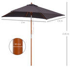 Outsunny 2x1.5m Tilting Garden Umbrella with 6 Ribs and Fir Wood Pole, Dark Grey