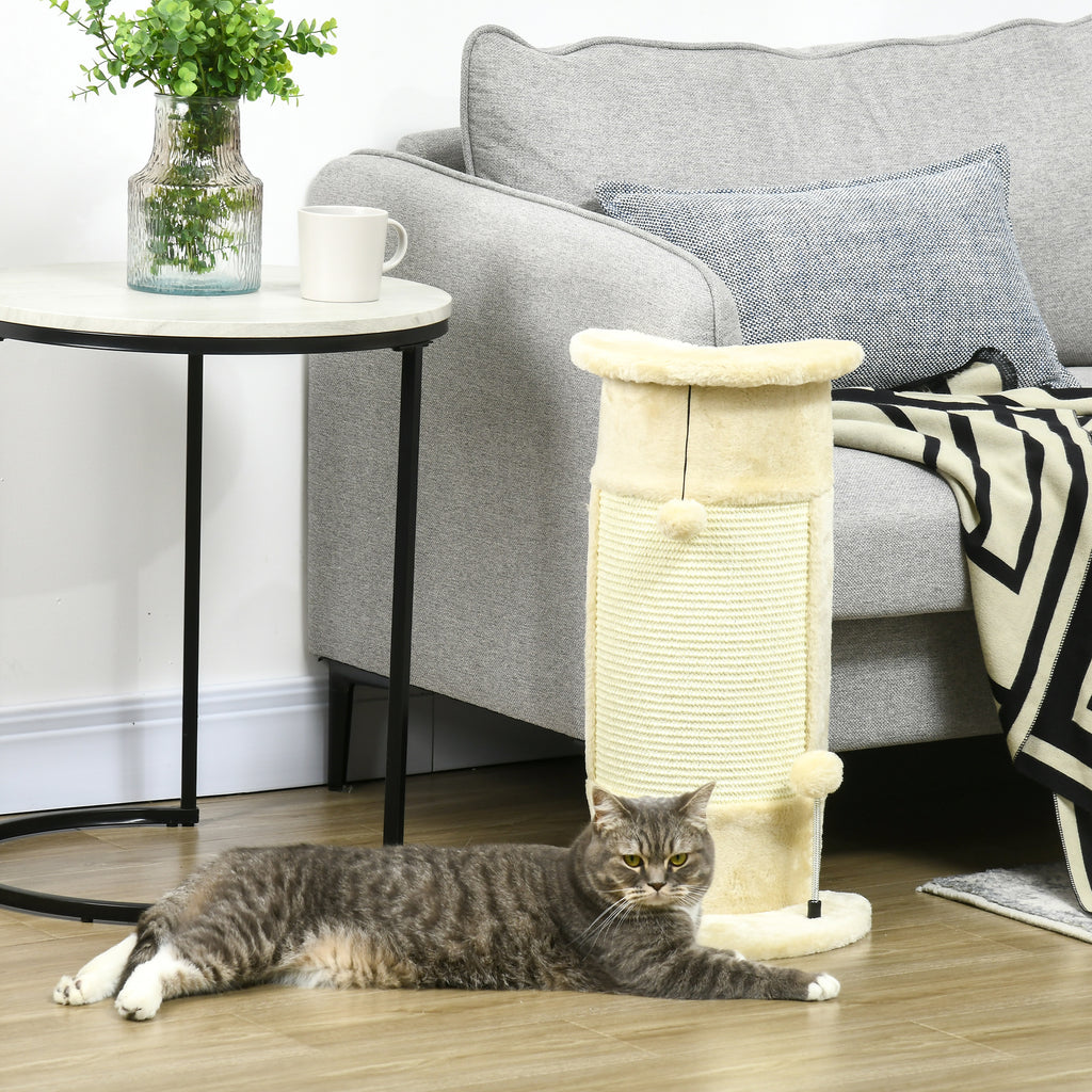 Cat Scratching Post for Cats up to 5kg with 2 Sisal Balls and Plush, 34x25.5x58cm, Beige
