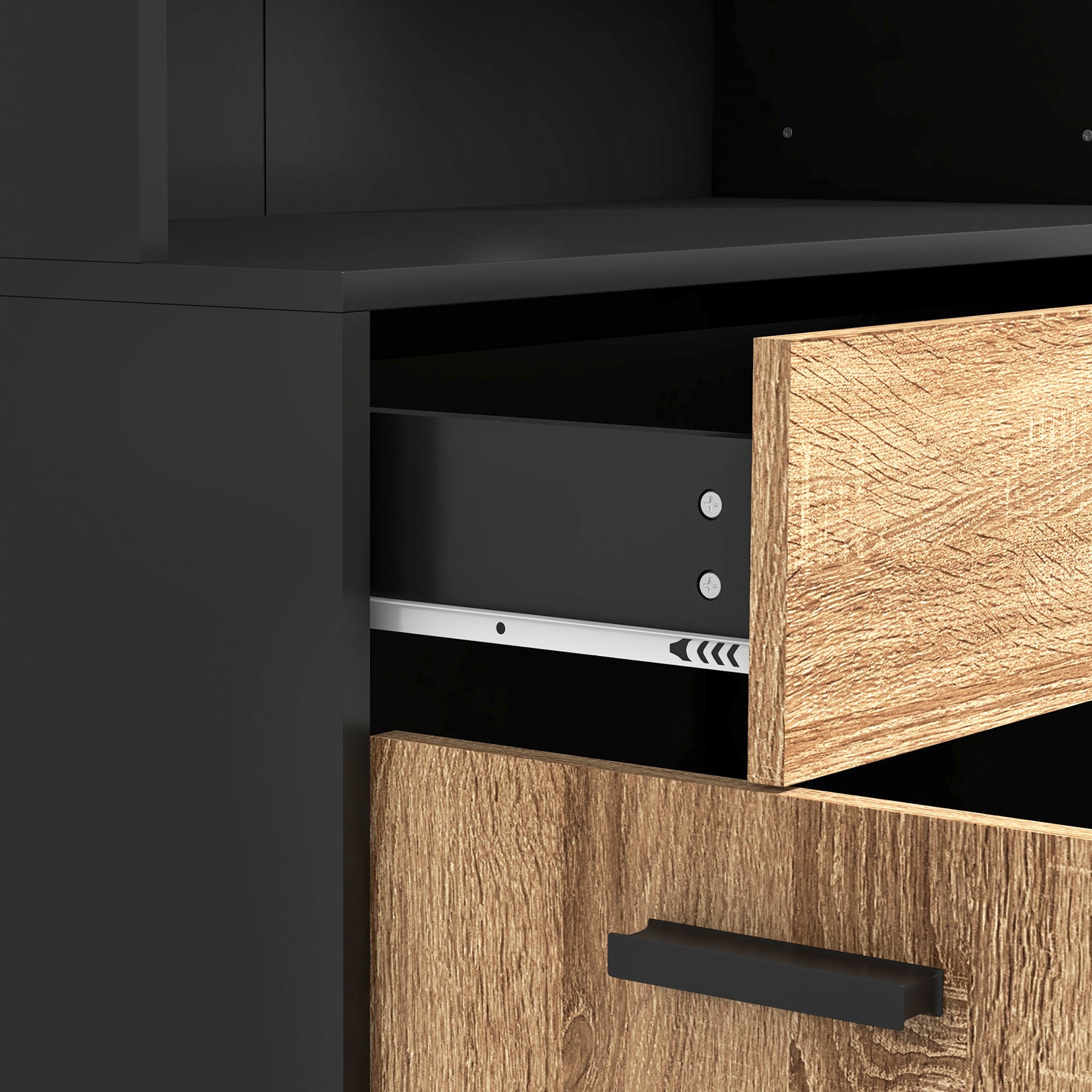 Wooden Kitchen Sideboard with 2 Door Cabinets and Drawer, 80x40x180 cm, Black and Wood Color