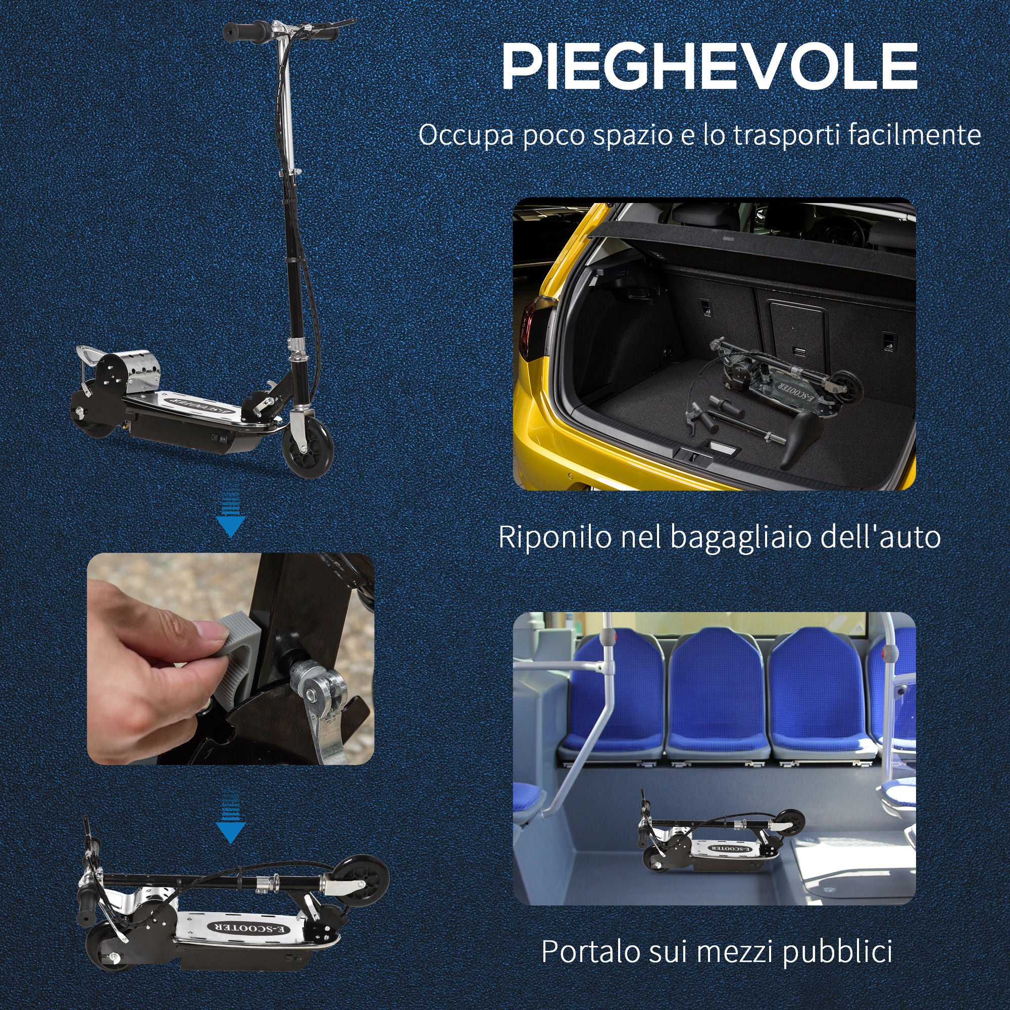 Folding Scooter for Children Ages 7-12, 120W with Brake and Kickstand, 75x37x98 cm, Black
