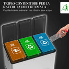 HOMCOM 3-Compartment Waste Bin, Silver