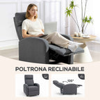 HOMCOM Padded Relaxing Chair with 135° Reclining Angle and Fabric Footrest, 69x87x100.5 cm, Grey