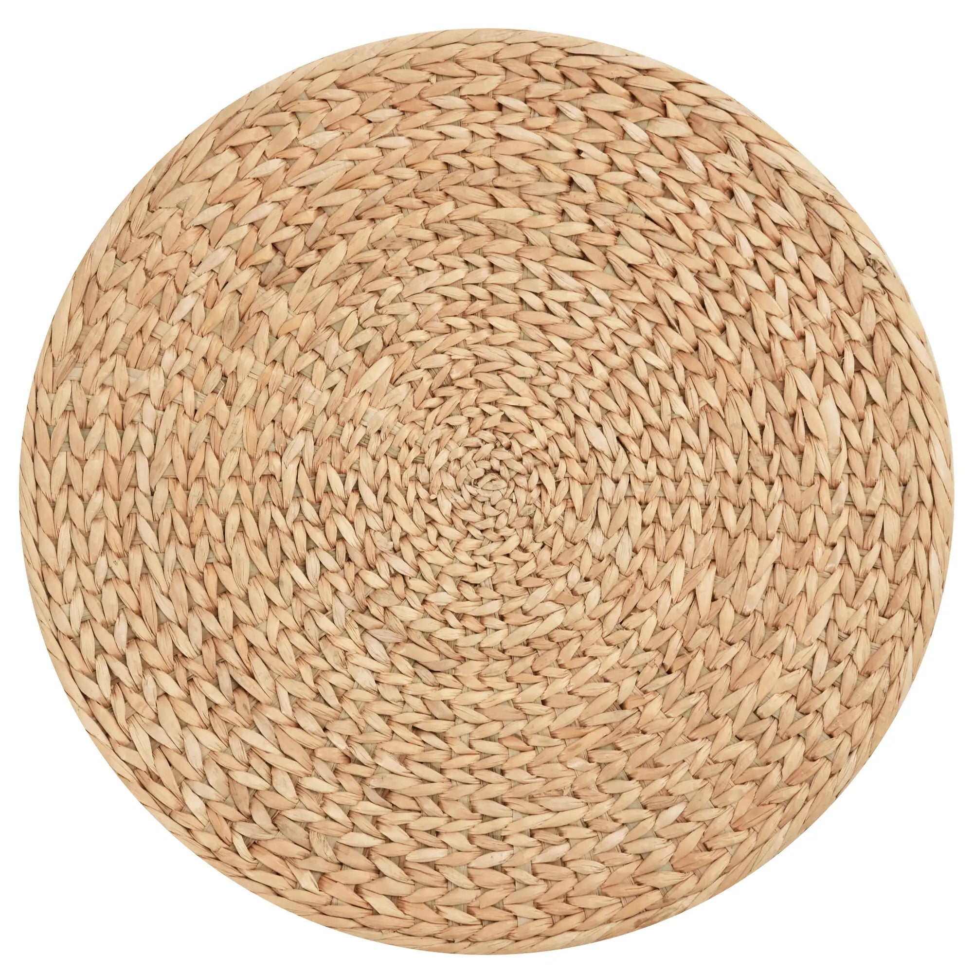 Boho Style Round Storage Ottoman with Natural Upholstery, Coffee Table Ø43x43cm, Khaki