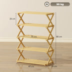 5-Tier Folding Shoe Rack, Ready-to-Use, Bamboo, 60x29x88 cm, Wood Color