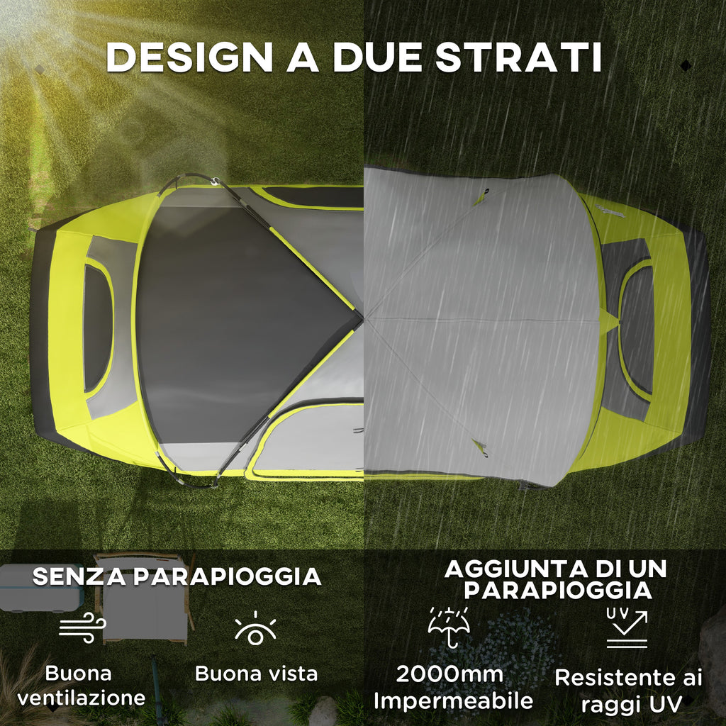 Outsunny 4-person Camping Tent with 2 Separate Spaces, in Polyester and Fiberglass, 450x215Px180 cm, Green - Borgè